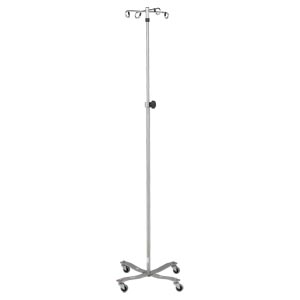 [0571410400] IV Stand, 4 Hook, Tru Loc Mechanism, 4 Leg, Flat Band Stainless Steel Base