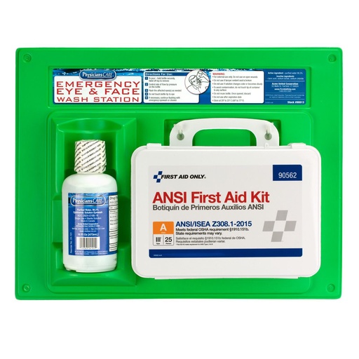 [90813] First Aid Only 16 oz Single Eyewash Station with ANSI Class A 2015 First Aid Kit, 6/Case