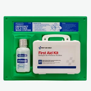 [24-500-001] Eyewash Station, (1) 16oz Screw Cap Bottle, w/ OSHA First Aid Kit , 6/cs