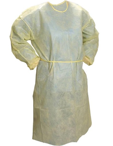 [GN-13525-3] Gown, Yellow, Isolation, w/Banded Collar, Elastic Wrist, Tie Closure, Universal, 100/cs