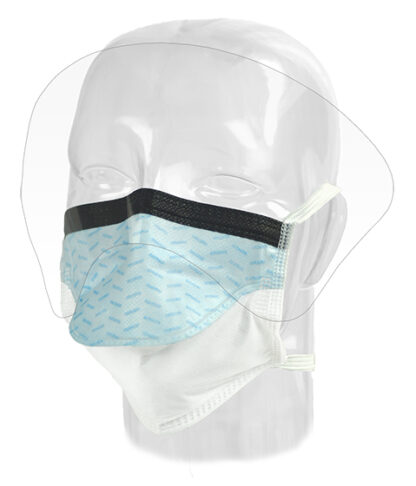 [15830] Mask, Surgical, FluidGard 120 Fluid Pouch, w/Anti-Glare Shield, Blue w/Pattern, 100/cs
