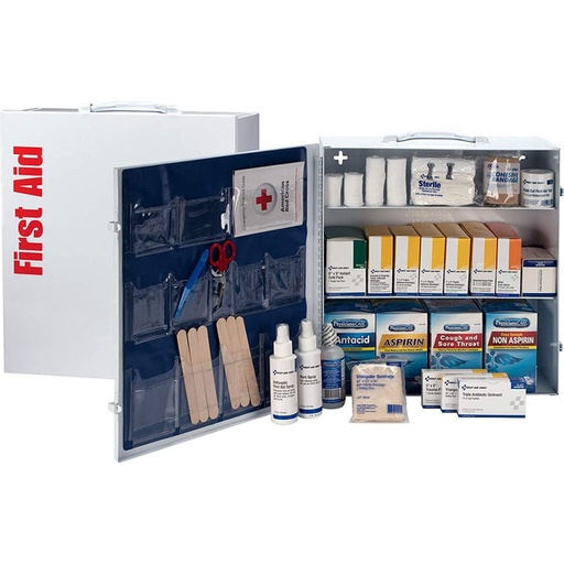 [247-O/P] First Aid Only 100 Person 3 Shelf Industrial First Aid Station with 12-Pocket Liner and Metal Case