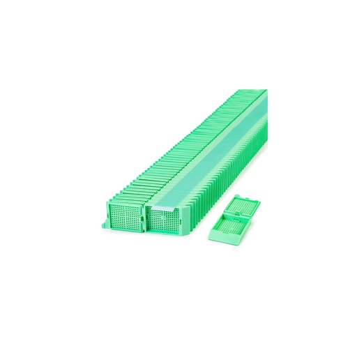 [M506-4T] Unisette Biopsy Cassette, Quickload 35° Angle Stack (Taped), Acetal, Green, Bulk, 1000/cs