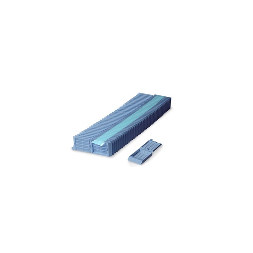 [M525-6T] Unisette Tissue Cassette, Quickload 45° Angle Stack (Taped), Acetal, Blue, Bulk, 1000/cs