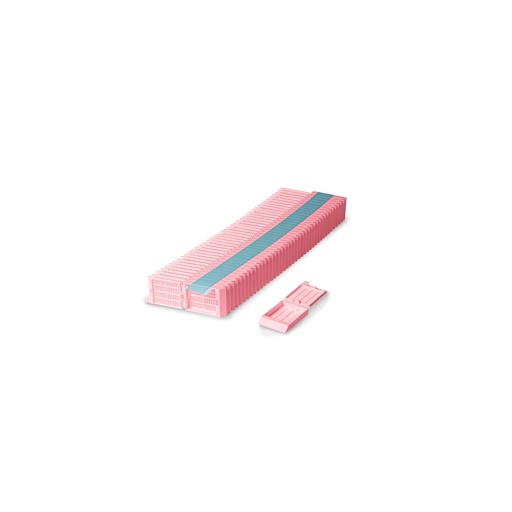 [M525-3T] Unisette Tissue Cassette, Quickload 45° Angle Stack (Taped), Acetal, Pink, Bulk, 1000/cs