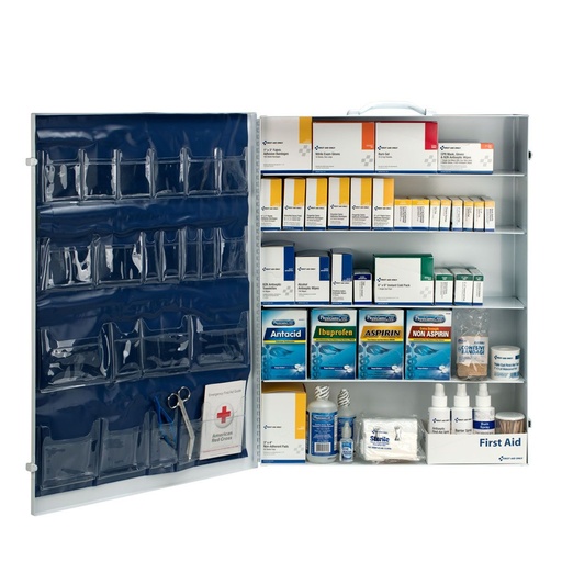 [248-O/P] First Aid Only 150 Person 4 Shelf Industrial First Aid Station with 20-Pocket Liner and Metal Case