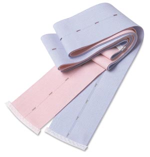 [56102-] Tab Abdominal Belt, Knit Elastic, 1½" x 36", 1 Pink Striped & 1 Blue Striped Belt Per Set, Latex Free (LF), 50 sets/cs