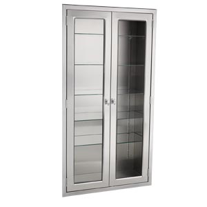 [1713735000] Equipment and Supplies Cabinet 35"W x 60"H x 18"D Console Cabinet, Glass Door, (3) Stainless Steel Adjustable Shelves