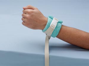 [2551] Posey Wrist Restraint, One Size Fits Most, Hook and Loop/Quick Release Buckle, 1-Strap, 2-Piece, Quilted Fabric, Blue