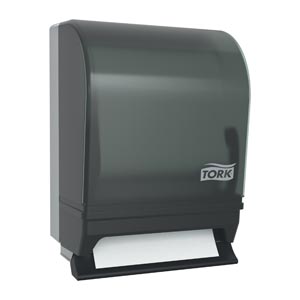 [87T] Hand Towel Roll Dispenser, Push-Bar Auto Transfer, Universal, Smoke/ Gray, H21, Metal/ Plastic, 15.8" x 8.8"