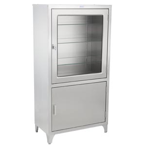 [1517953000] Kay Cabinet 30"W x 58"H x 16"D, (1) Glass Upper Door, (1) Solid Lower Door, (2) Stainless Steel Shelves